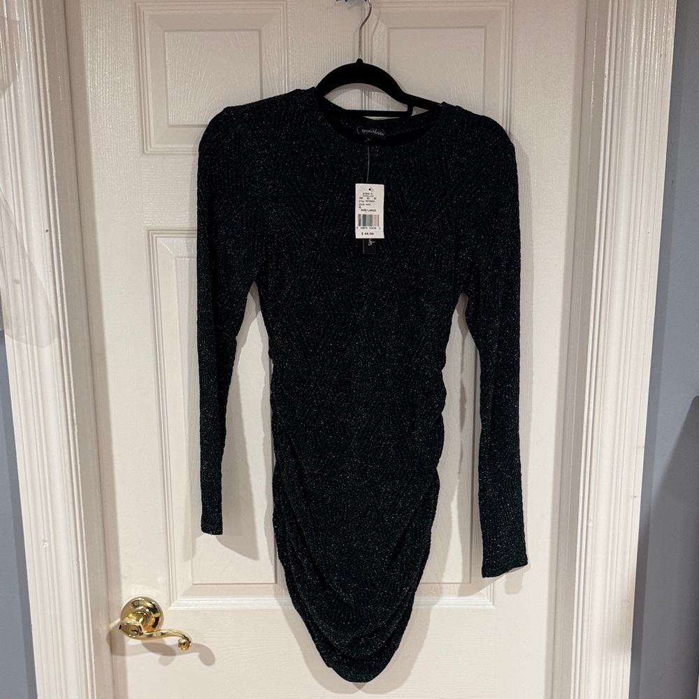 Emerald Green Long Sleeve Ruched Dress